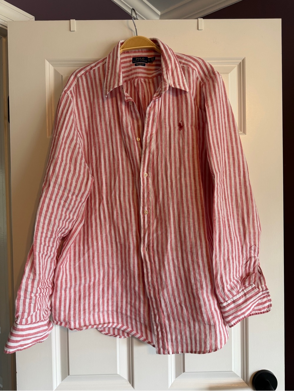Polo Ralph Lauren Relaxed Fit Striped Linen Shirt Red & White